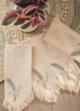 Linen napkin with dried leaves